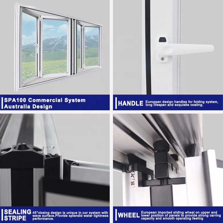 NOA Hurricane Impact windows Aluminium Tempered Glass Bi Folding Window for Prefab House With Wide Field of View