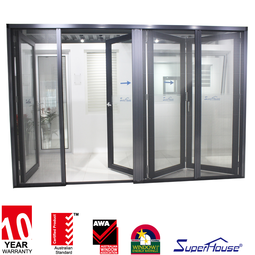 Superhouse Modern Double Glazed Tempered Glass Aluminum Alloy Hurricane-Proof Exterior for Apartments Finished Bi-folding Door