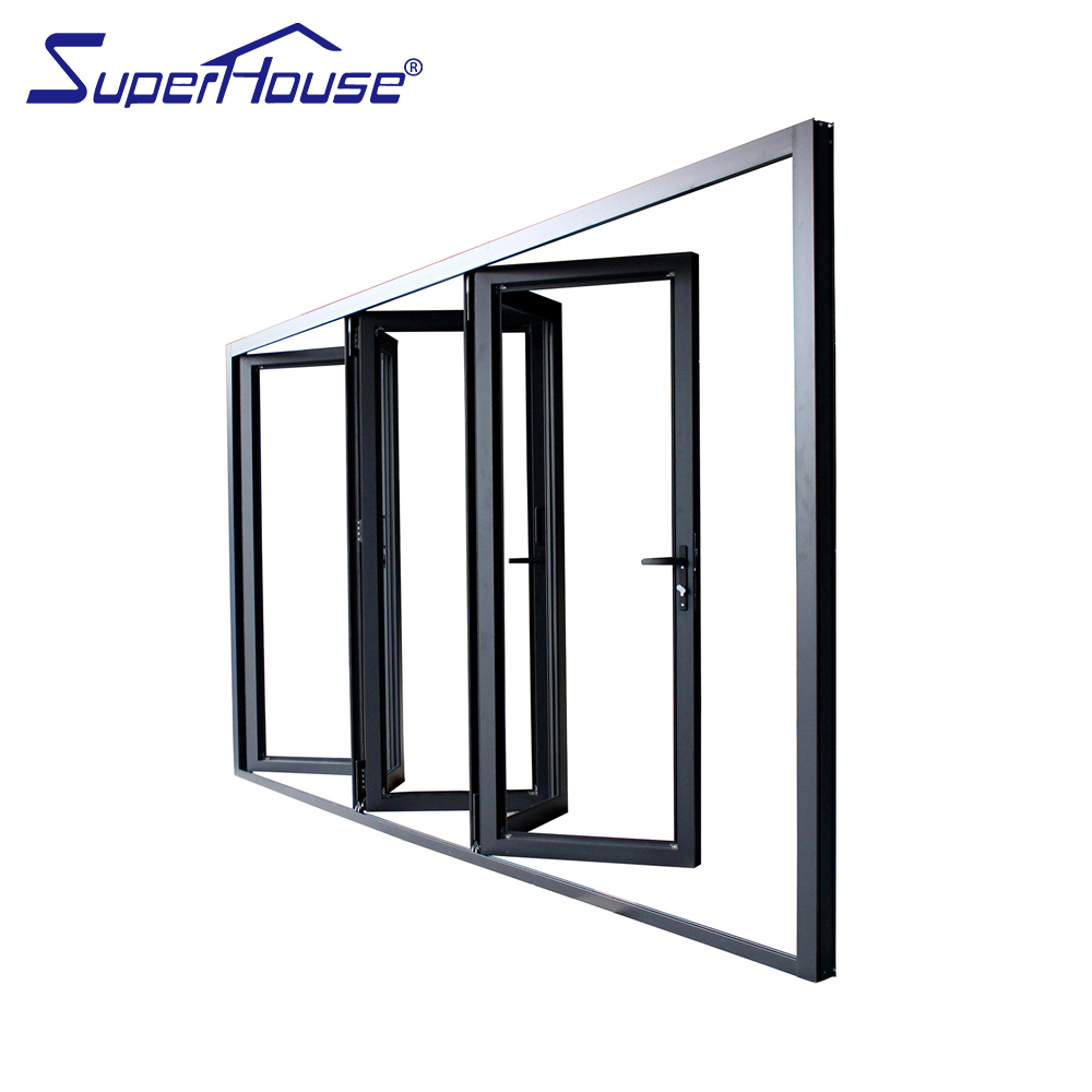 Australia AS2047 Standard Oversized Black Aluminum Hollow Glass Folding Patio Door Glass Bi-fold Door