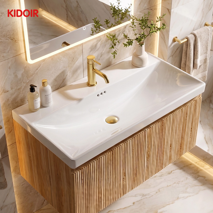 Kidoir Ceramic Drop In Bathroom Sink Vanity Top Washbasin Floating Cabinet Basin With Overflow Single Faucet Hole Modern Design