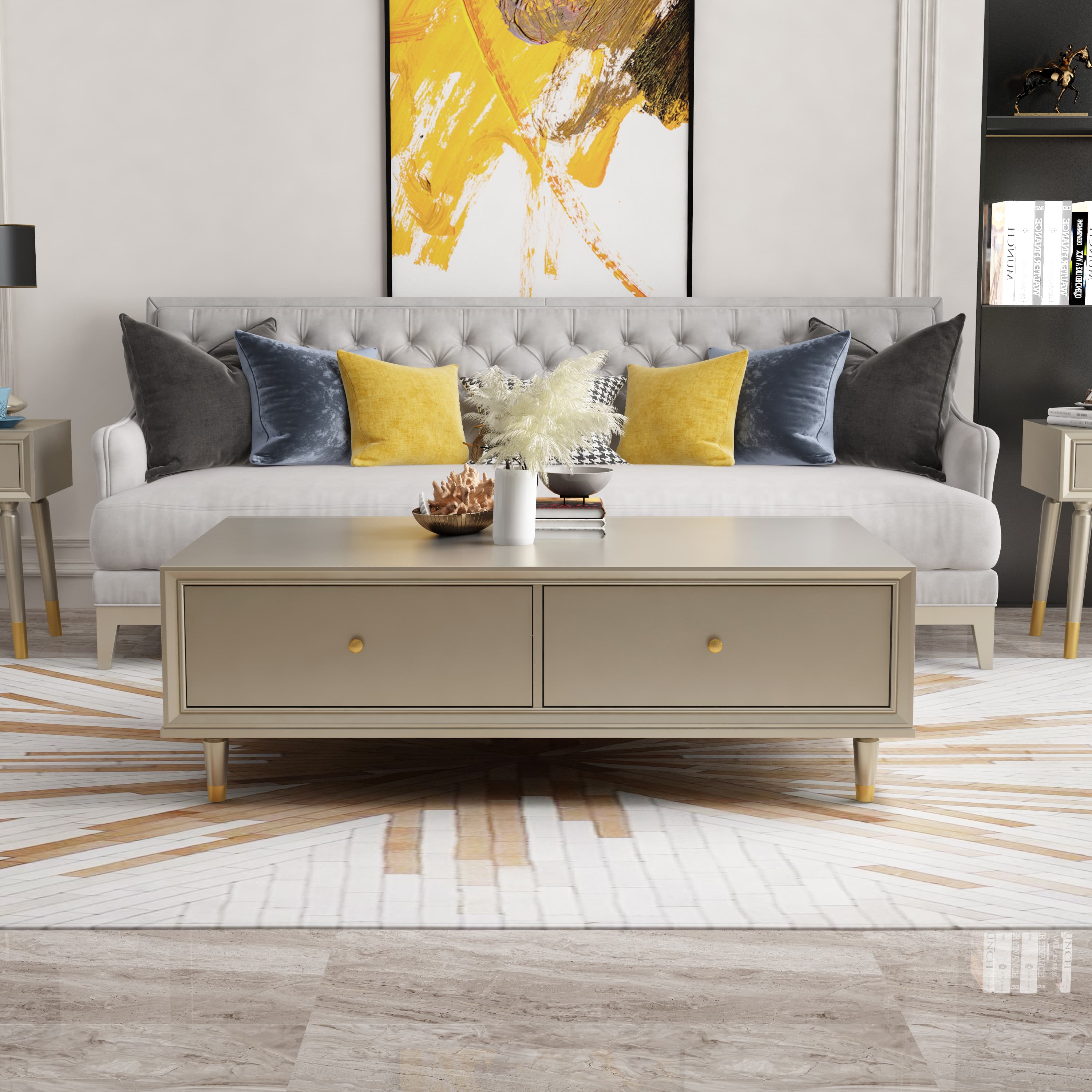 Modern Minimalist Champagne Coffee Table Matte Finish Living Room Coffee Table