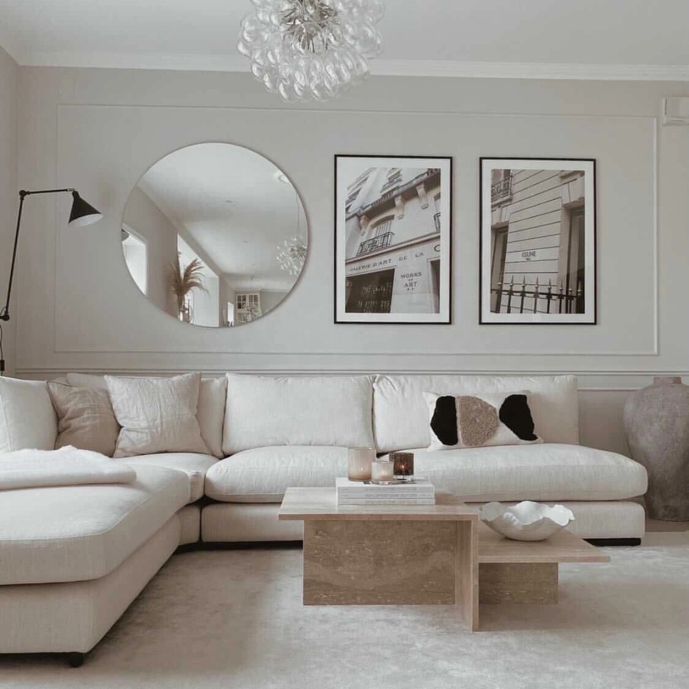 Modern Customized Living Room Furniture White Linen Module Sofa Feather Comfortable Sectional Couch