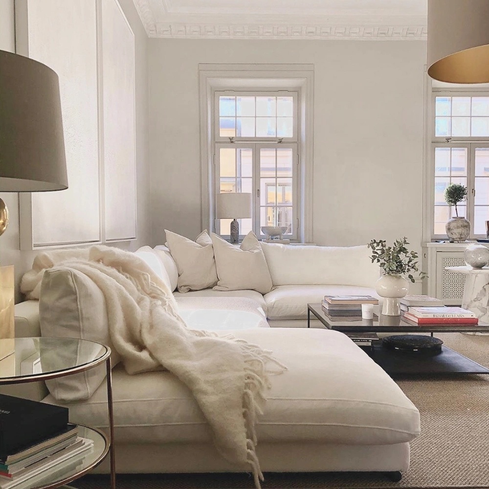 Modern Customized Living Room Furniture White Linen Module Sofa Feather Comfortable Sectional Couch