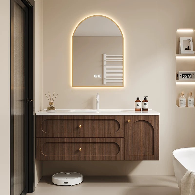 Sintered Stone Illuminated Finish Modern Design Bathroom Vanity Cabinet With Mirror