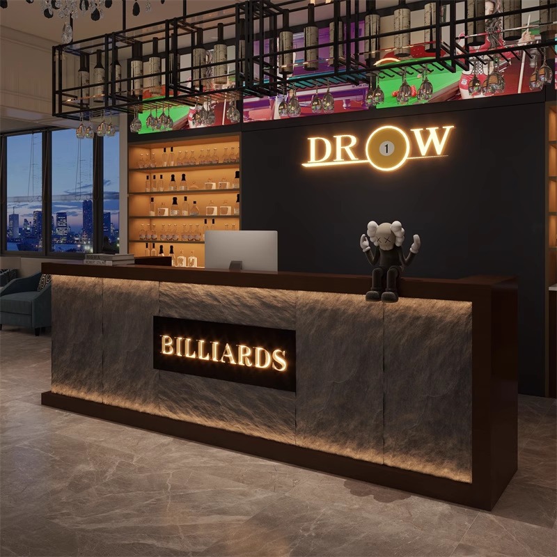 Retro Industrial Style Wood Multi-Purpose Desk Billiard Bar Counter Cashier Gym Game Room Hotel Bed Breakfast Company Front