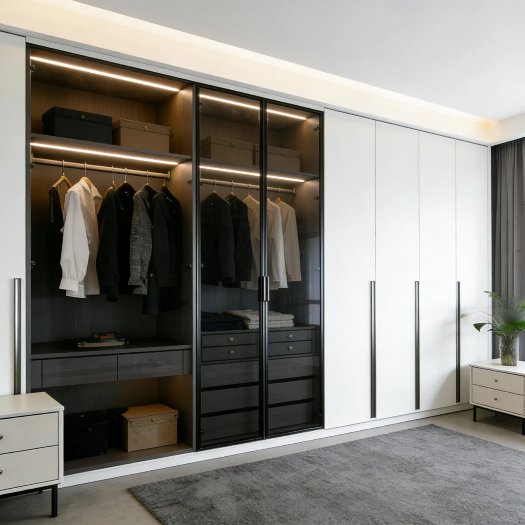 Hanging Rail 18mm Thickness Eco-Friendly Sustainable High-Gloss Bedroom Furniture Factory Modular Wardrobe