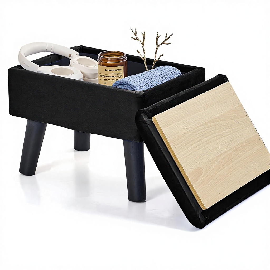 BRIAN DANY Velvet Storage Ottoman with Legs Footstool for Living Room Entryway Office Black Home Furniture