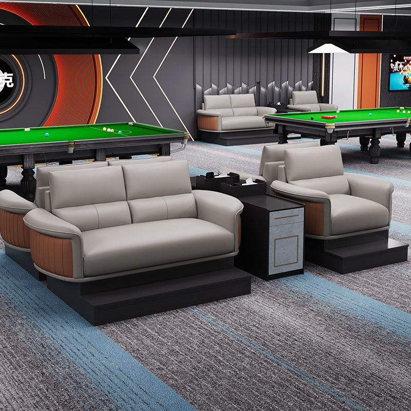 Synthetic Leather Billiard Sofa 3-Seater High-End Game Room Rest Sofa with Metal Accents Suitable for Luxury Pool Hall Home Bar
