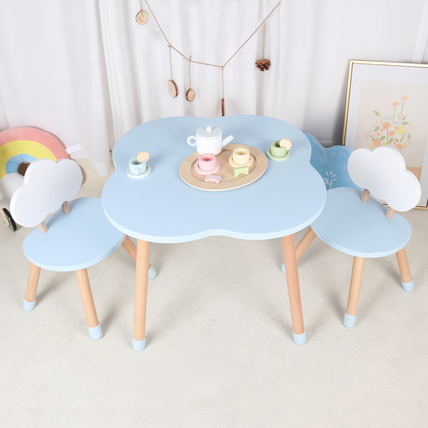 Preschool Daycare Nursery Furniture Set Wood Kids Study Table Chairs Toddler Dining Desk for Kids Party