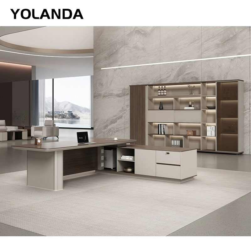 Yolanda Boho Organiser Luxury L Shaped Table Home Coworking Office Desk with Storage Drawers Sectional Office Furniture Sets