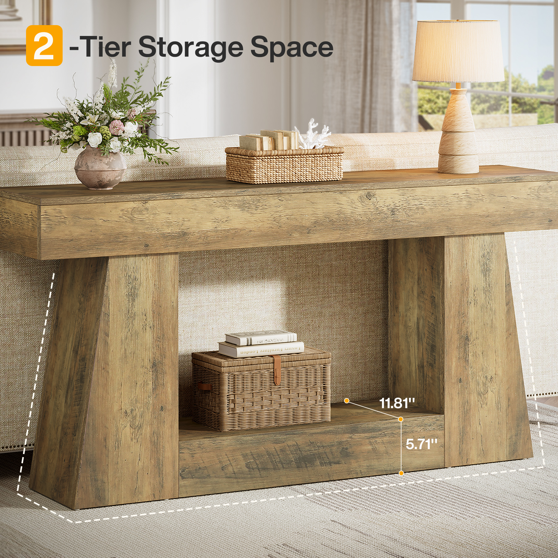 Wood Console Table, Modern Farmhouse End Table for Living Room Hallway Entryway, Rustic Accent Furniture