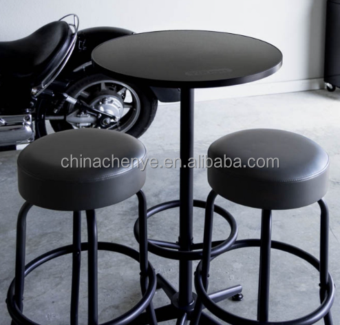 3 Piece Shop Pub Table Bar Stool Set for Game Room Steel Black Pub Table and Chairs
