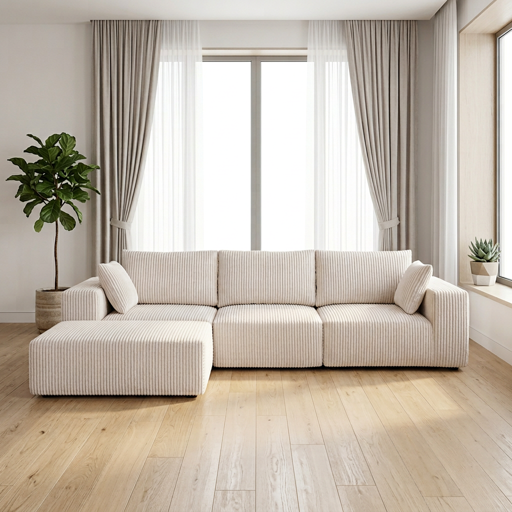 HUATEAN 108" Modular L-Shape Sectional Sofa With Deep Seat PU Material Modern Design For Bedroom (Beige)