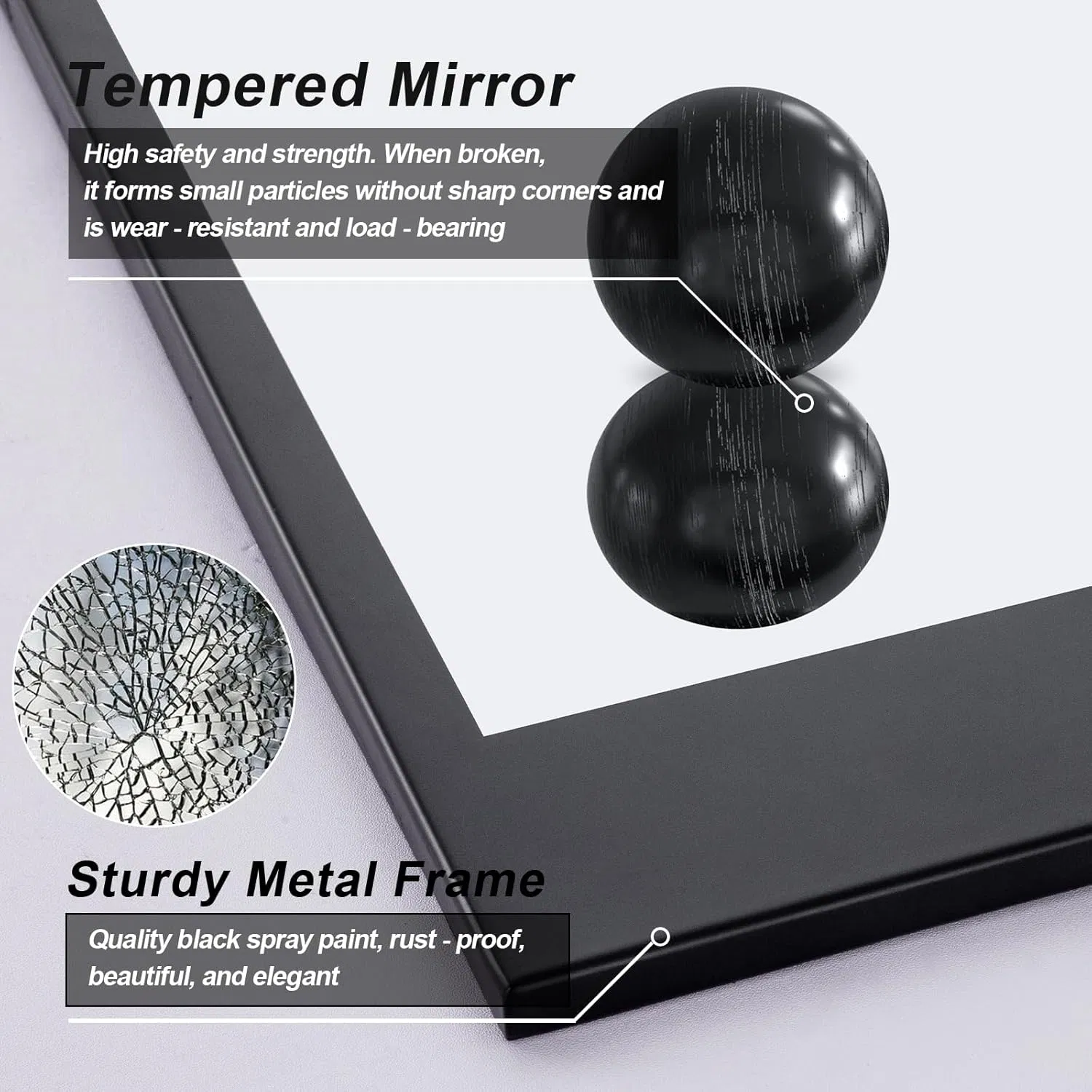 Decorative Wall Mirror, Black Bathroom Mirror Vanity Mirror Metal Frame Modern Accent Mirror for Living Room, Entryway Bedroom, Horizontal or Vertical
