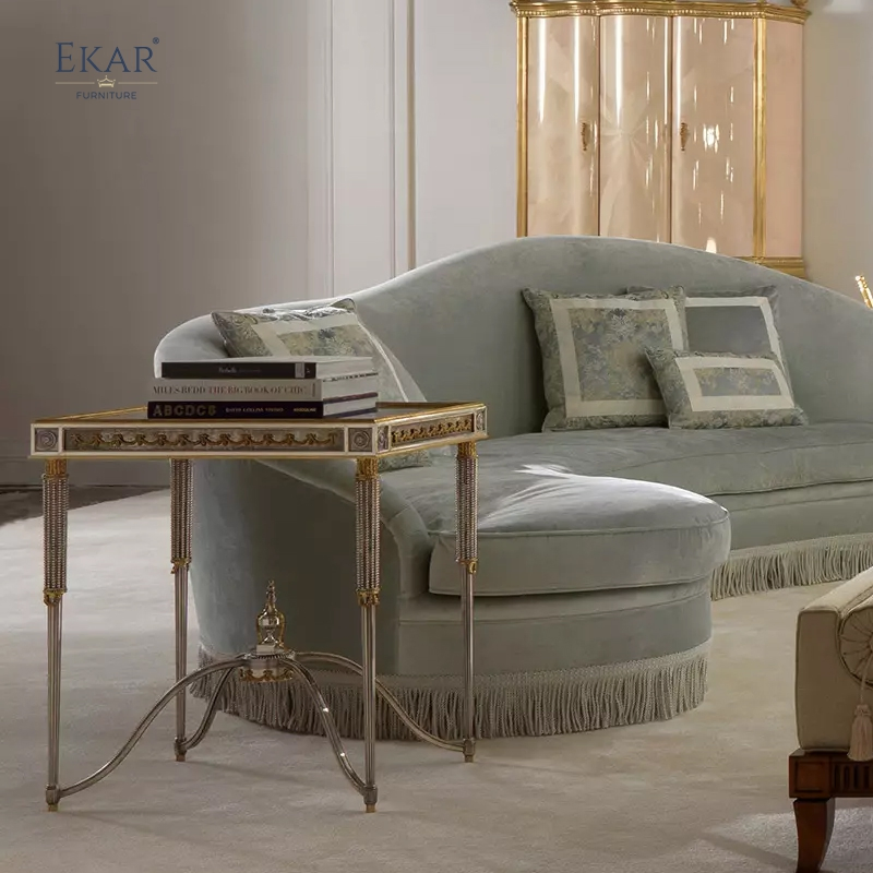 Italian - Style Living Room Side Table: Ornate Metal Frame, Decorative Detailing, Elegant Accent for Luxurious Spaces