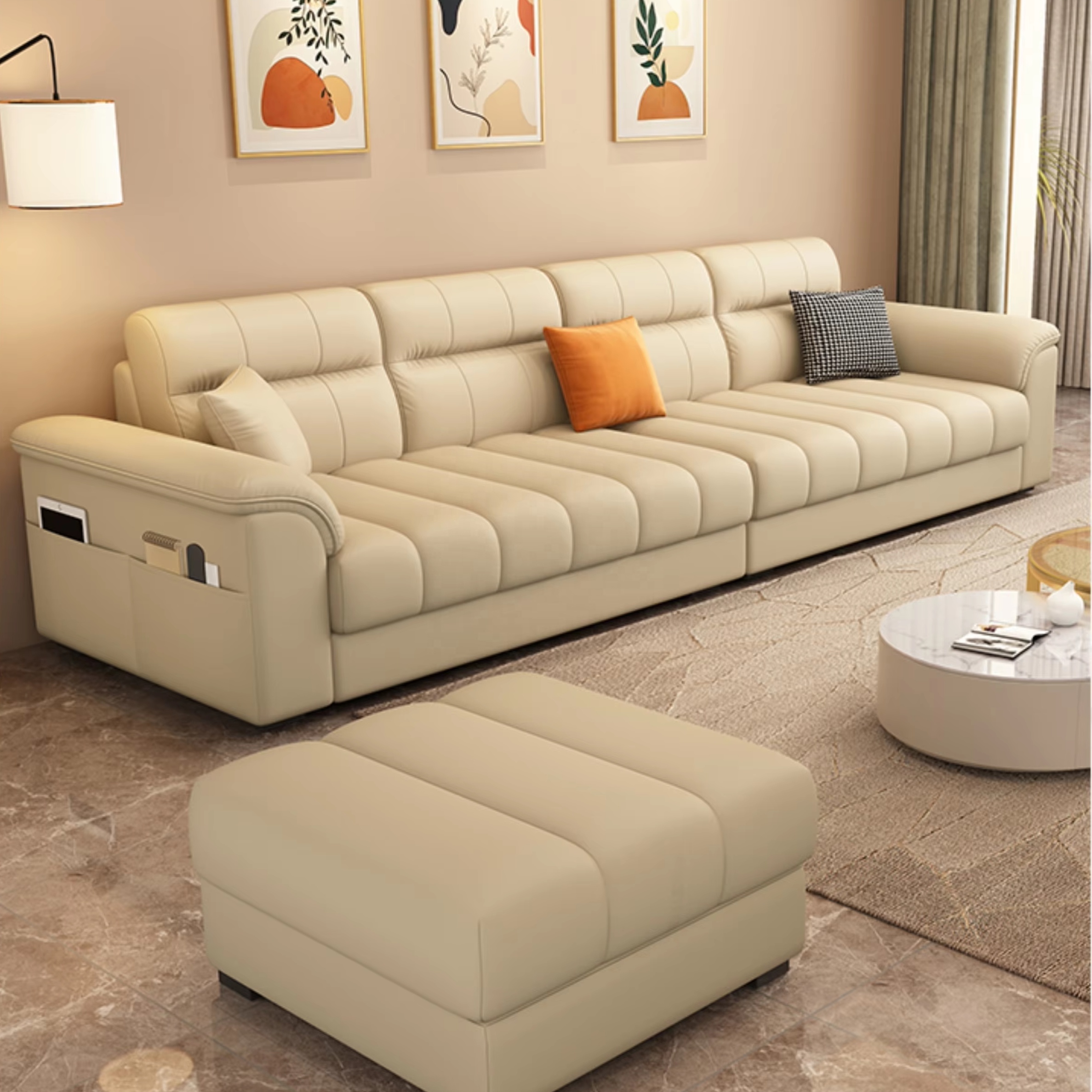 Customizable Multi-Person Three Seat Sofa Set Family-Friendly Living Room Furniture for Apartment Use Made of Durable Leather