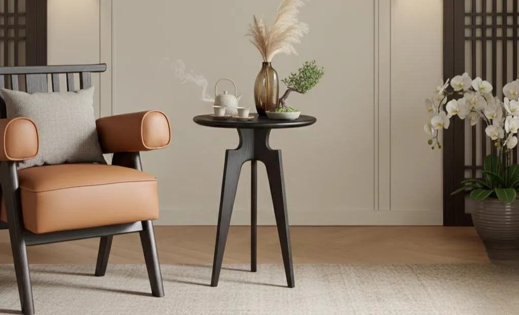 Modern Accent Round End Table Solid Wood Living Room Decorative Side Table