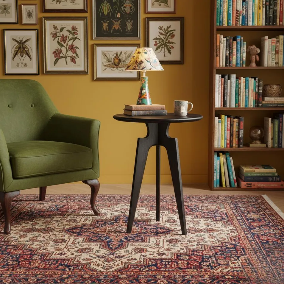 Modern Accent Round End Table Solid Wood Living Room Decorative Side Table