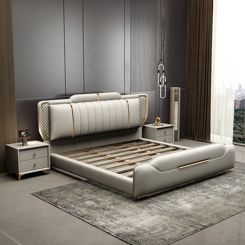 Modern King Size Home Bedroom Furniture Sets Queen Soft Bed King Wooden Frame Factory Direct No-Wash Design Revolving Storage