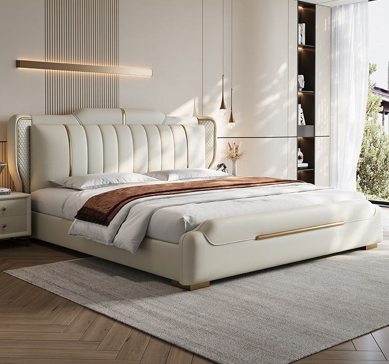 Modern King-Size Bedroom Furniture Set Direct Factory Sales Soft Upholstered Bed Wooden Frame Rotating Storage No-Wash Design