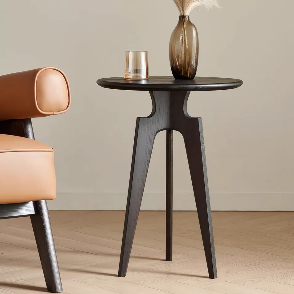 Modern Accent Round End Table Solid Wood Living Room Decorative Side Table