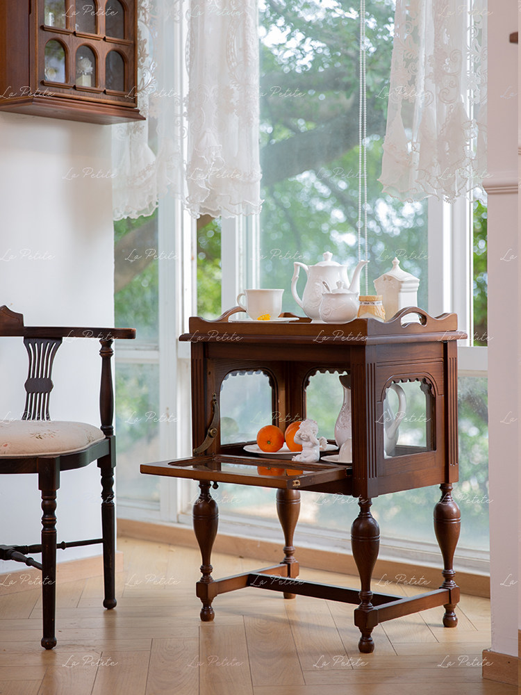 La Petite Solid Wood Vintage Tea Cabinet Living Room Sofa Side Table Bedroom Study Decoration Display Storage Home Furniture