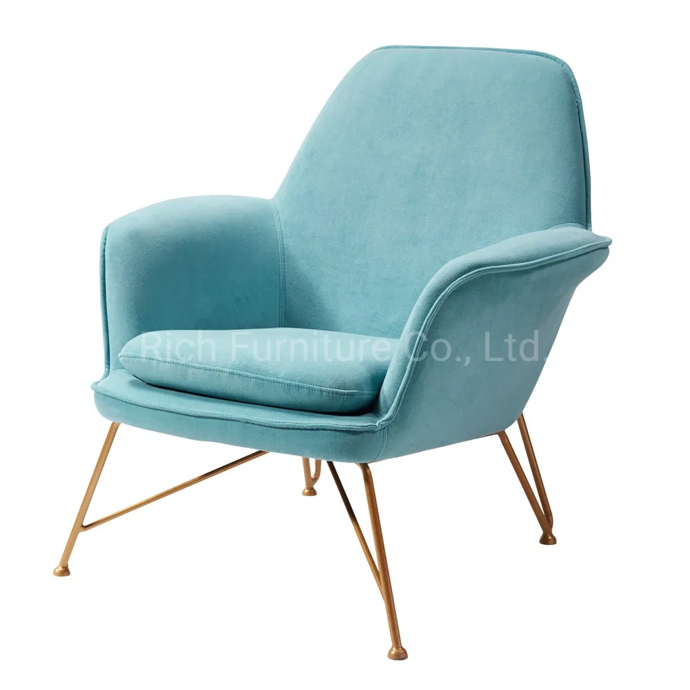 Cheap Luxury Decorative Living Room Furniture Armchair Velvet Leather Cover Metal Frame Accent Chair