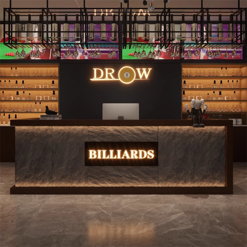 Retro Industrial Style Wood Multi-Purpose Desk Billiard Bar Counter Cashier Gym Game Room Hotel Bed Breakfast Company Front
