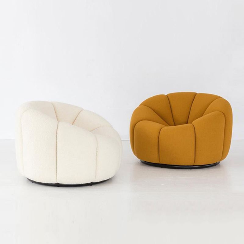 Nordic-style Light Luxury Eco-Friendly Upholstered Lambswool Fabric Three Seat Chesterfield Sofa Pumpkin-shaped Minimalist Sofa