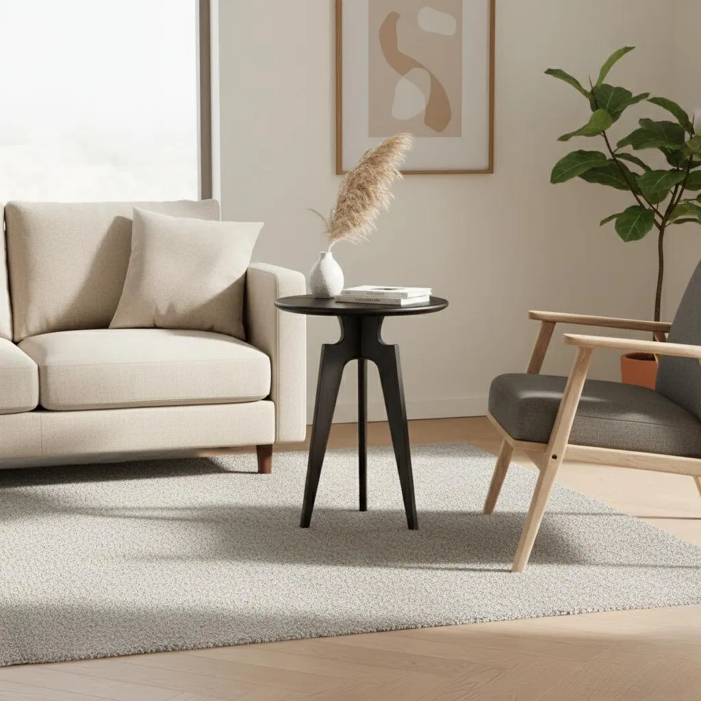 Modern Accent Round End Table Solid Wood Living Room Decorative Side Table