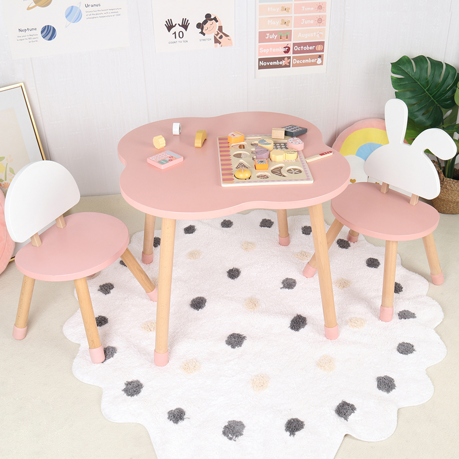 Preschool Daycare Nursery Furniture Set Wood Kids Study Table Chairs Toddler Dining Desk for Kids Party