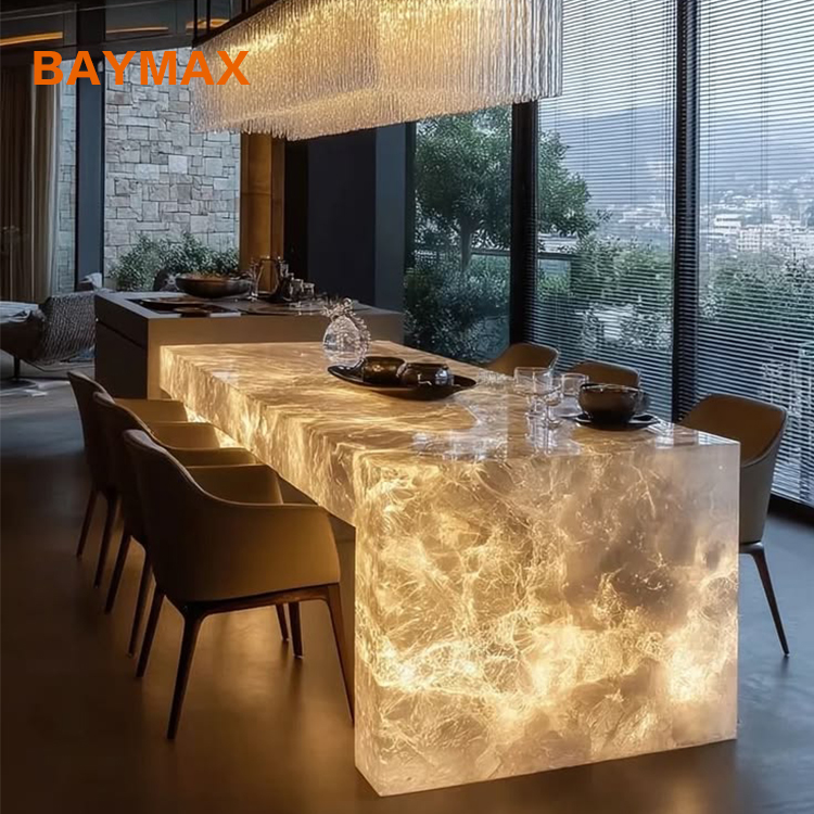 Modular Kitchen Joinery LED Light Marble Storage Island Table And Counter Cabinet