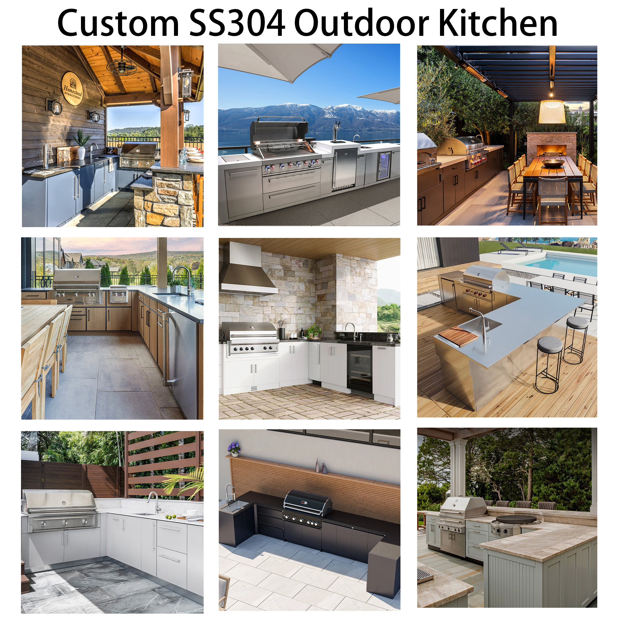 Custom 304 Stainless Steel Outdoor Kitchen Cabinet With Sink Fully Covered Garden BBQ Grill Patio Kitchen Cabinets With Faucet