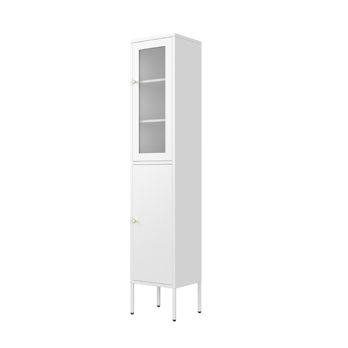 Space-saving Arched Glass Metal Bookcase with Solid Bottom Door for Small Apartments
