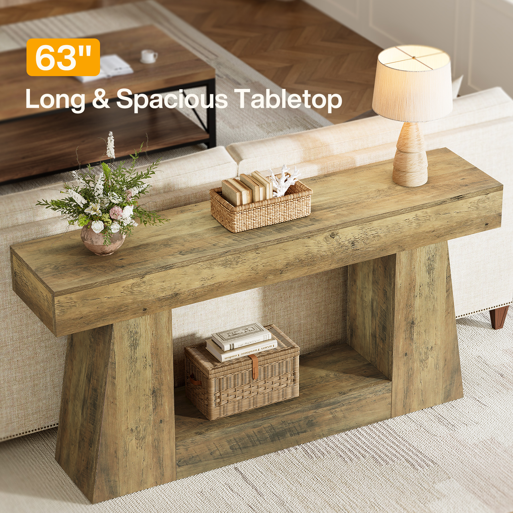 Wood Console Table, Modern Farmhouse End Table for Living Room Hallway Entryway, Rustic Accent Furniture