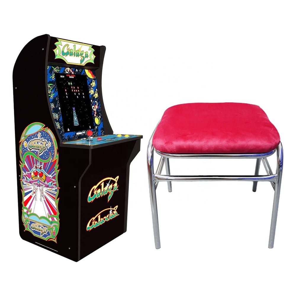 Custom Brand Logo Cocktail Chair Game Room Red Cushion Bar Stool High Quality Square Arcade Stool for Sale
