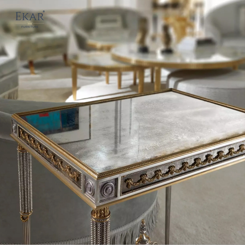 Italian - Style Living Room Side Table: Ornate Metal Frame, Decorative Detailing, Elegant Accent for Luxurious Spaces