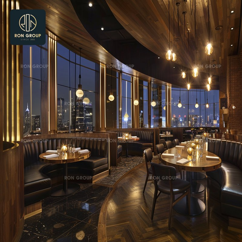 Modern Round Dining Table Restaurant Furniture with Padded Leather Chairs &amp; Decorative Accents