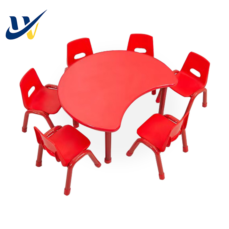 Colorful Kids Furniture Nursery School Moon Shape Tables Daycare Child Care Center Kindergarten Table and Chair Set
