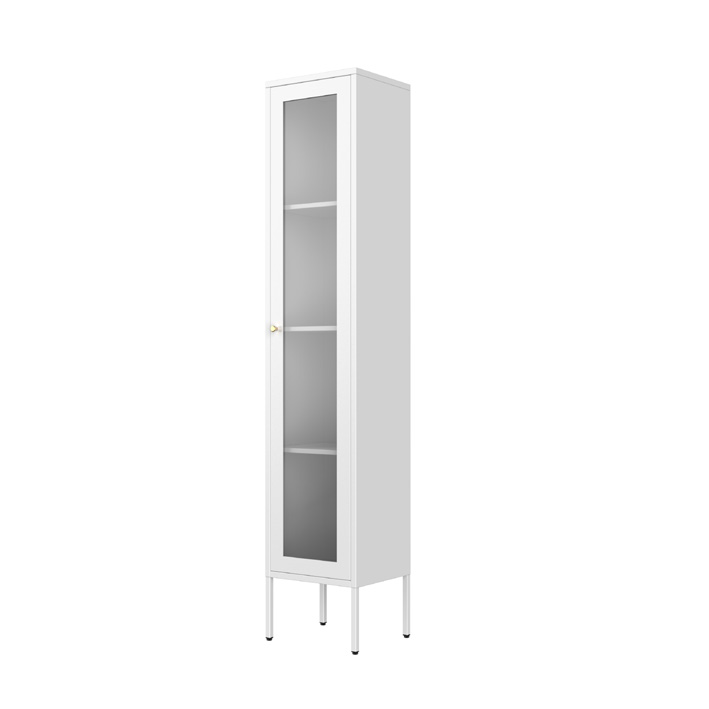Space-saving Arched Glass Metal Bookcase with Solid Bottom Door for Small Apartments