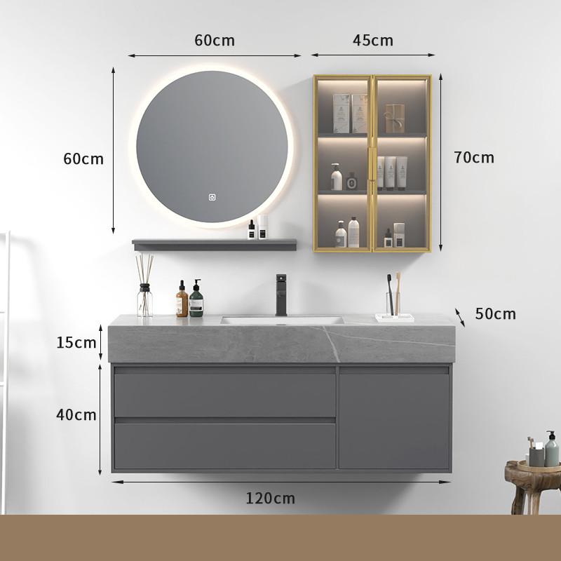 Modern Design Grey Rock Top Bathroom Cabinet Plywood Vanity for Hotel Use in Stock