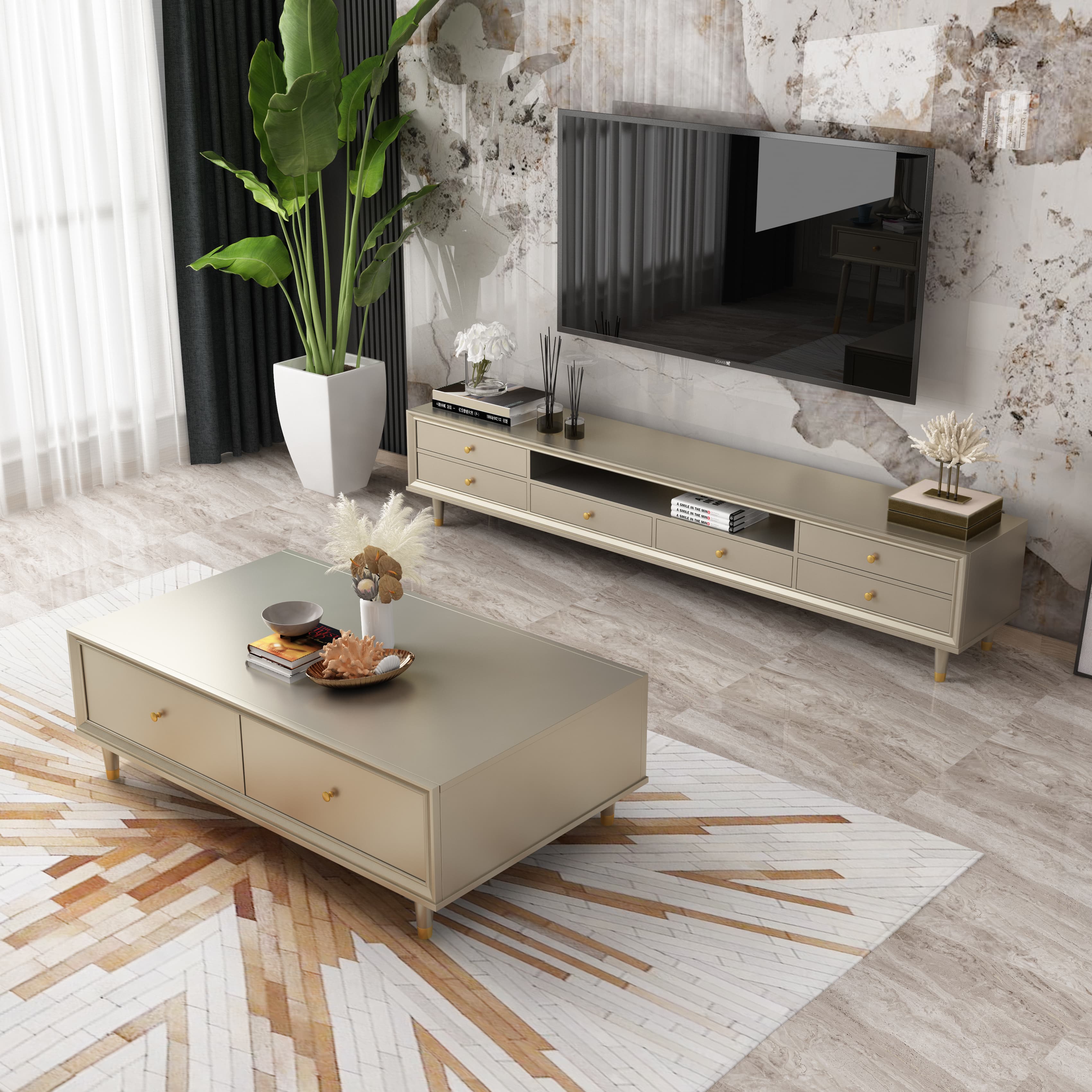 Modern Minimalist Champagne Coffee Table Matte Finish Living Room Coffee Table