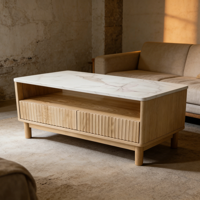 Minimalist Coffee Table for Living Room, Modern Simple Center Table with Clean Line Design