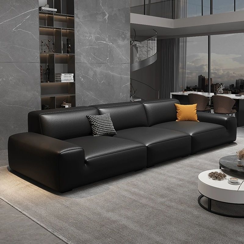 Italian Minimalist Modern Simple Small-sized Living Room with Straight-row Leather Sofas