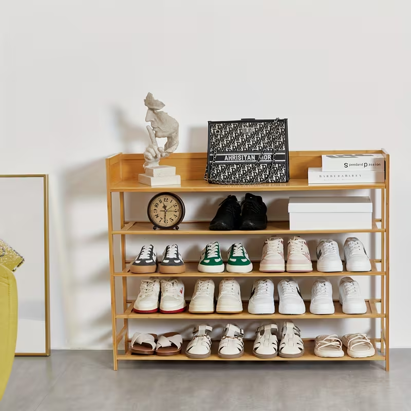 Spacious 5-Tier Bamboo Shoe Rack Organizer - Natural Finish or Entryway, Hallway, Closet Bamboo Shoe Rack
