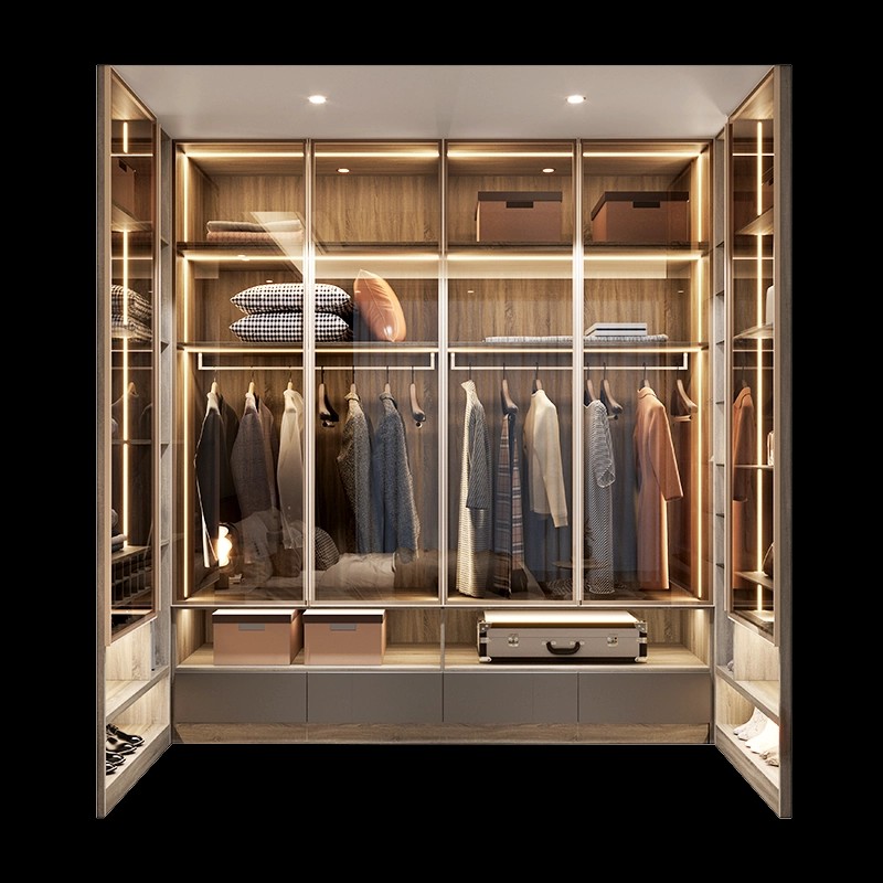 Luxury Walk-in Closet with Glass Doors Modern Minimalist Solid Wood Wardrobe Eco-friendly for Bedroom &amp; Apartment Home Furniture