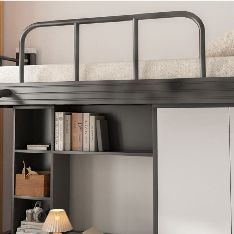 Space Saving Metal Bunk for Small Bedroom Features PC Rack and Clothes Cabinet Loft Bed with Desk