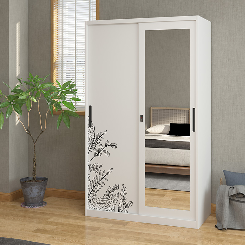 Bedroom Furniture: Sliding Metal Wardrobe with Mirror and Printed Steel Cabinet