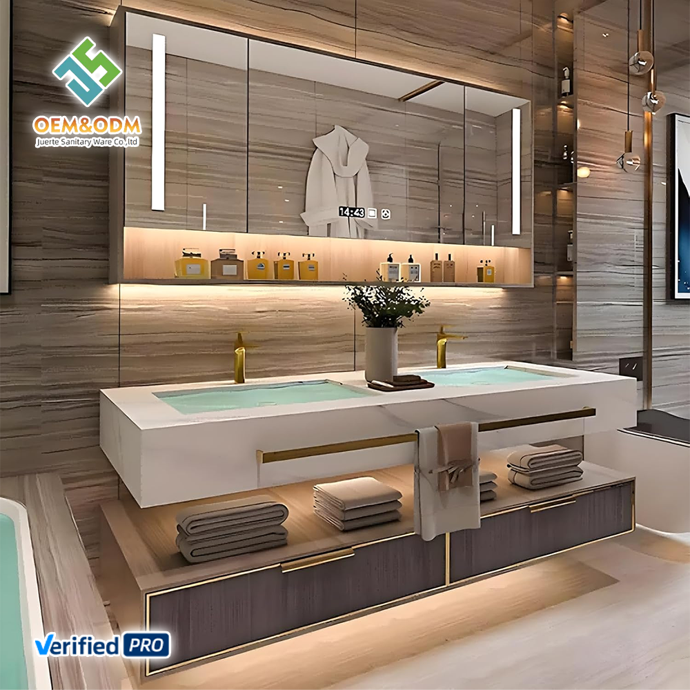 JUERTE OEM 2026 Luxurious Bathroom Furniture Set, Including Bathroom Vanity, Cabinets, Panels, LED Mirror, Sink And Faucet.