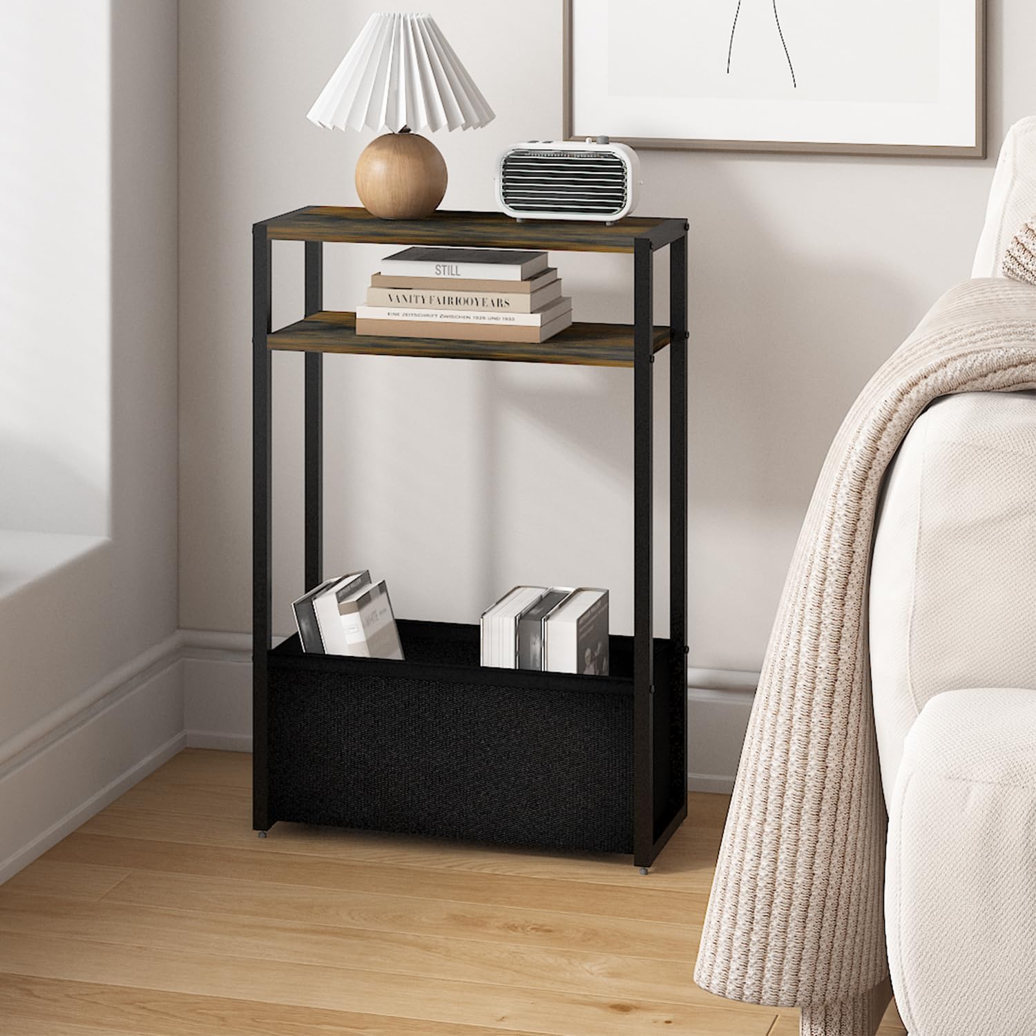 Precision-Made Wooden Storage Rack &amp; Side Table with Detachable Storage Shelf Space-Saving Furniture for Small Apartments